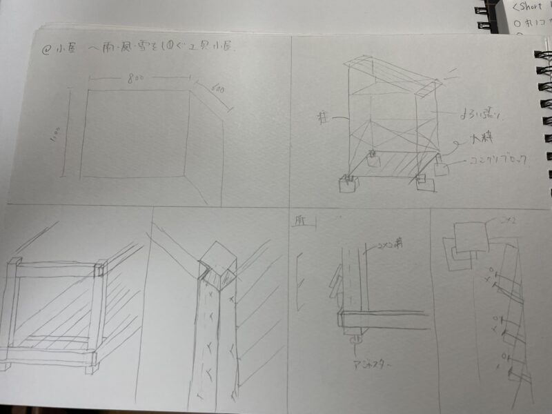 小屋　設計図　ラフ